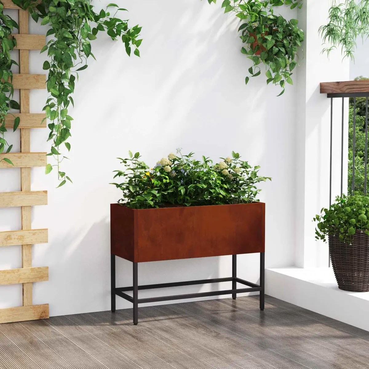 Raised Garden Planter Outdoor Gardening Rectangular 60 x 26 x 45 cm Burnt Orange Weathering Steel