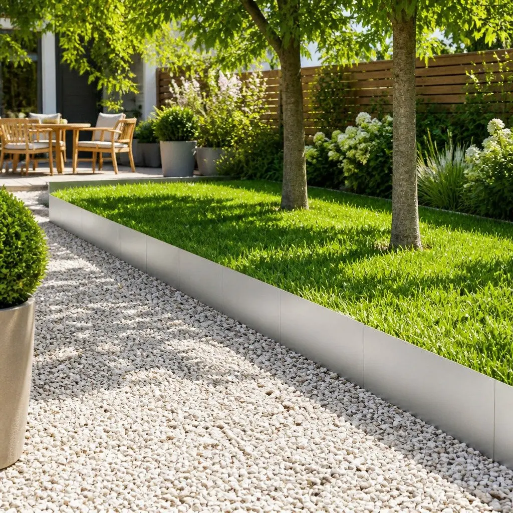 Garden Lawn Edging Steel Border 100cm Galvanised Silver Outdoor Fence
