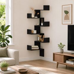 Black Oak Corner Shelf for Stylish and Organized Spaces