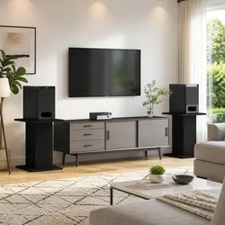 Durable Engineered Wood Speaker Stands in Black
