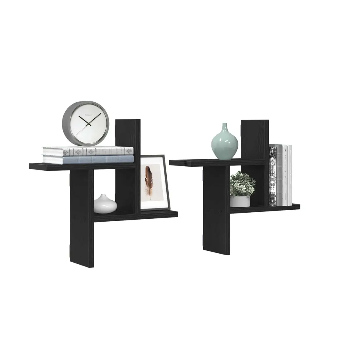 Wall Shelves 2 pcs Black Engineered Wood Floating Storage Display Organiser