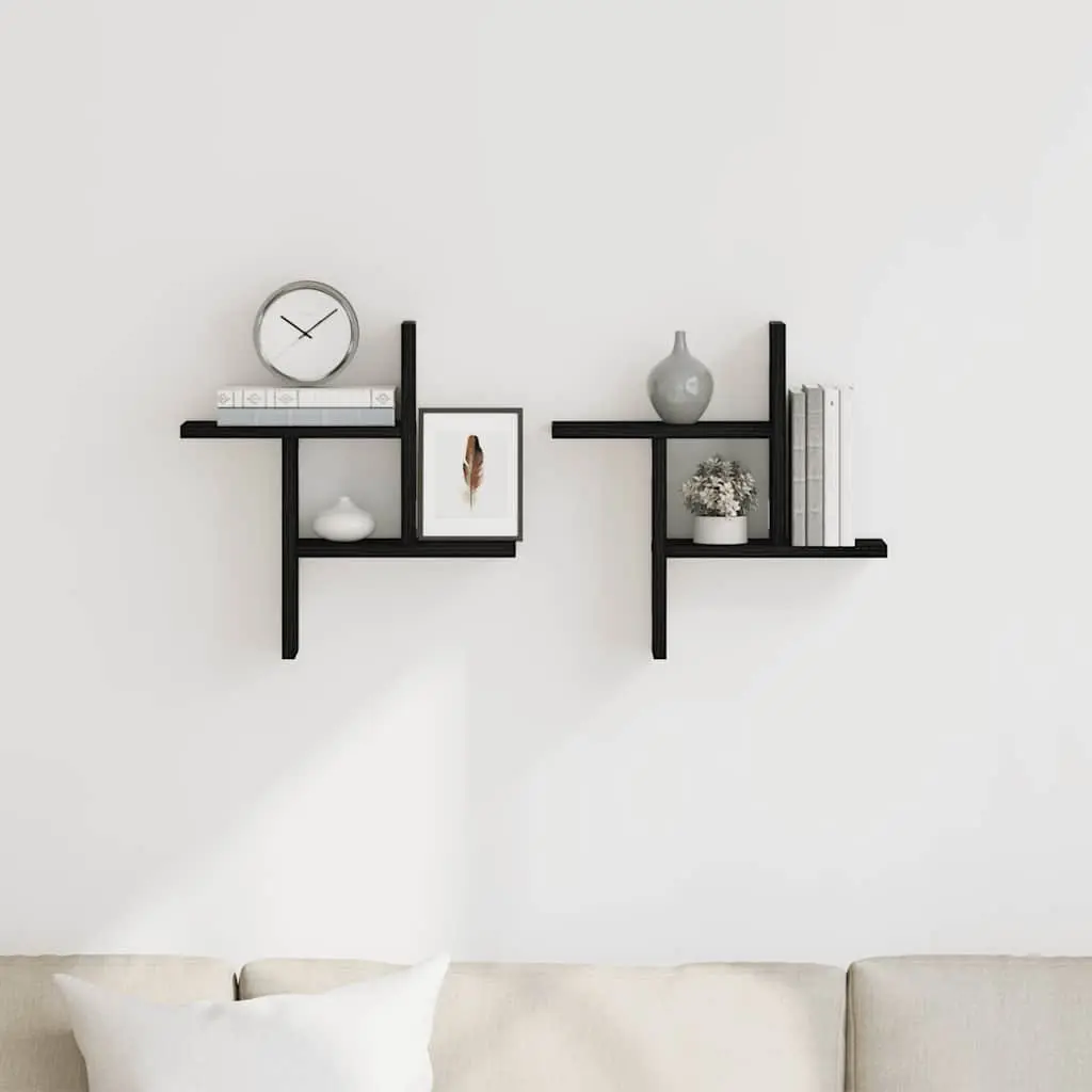 Wall Shelves 2 pcs Black Engineered Wood Floating Storage Display Organiser