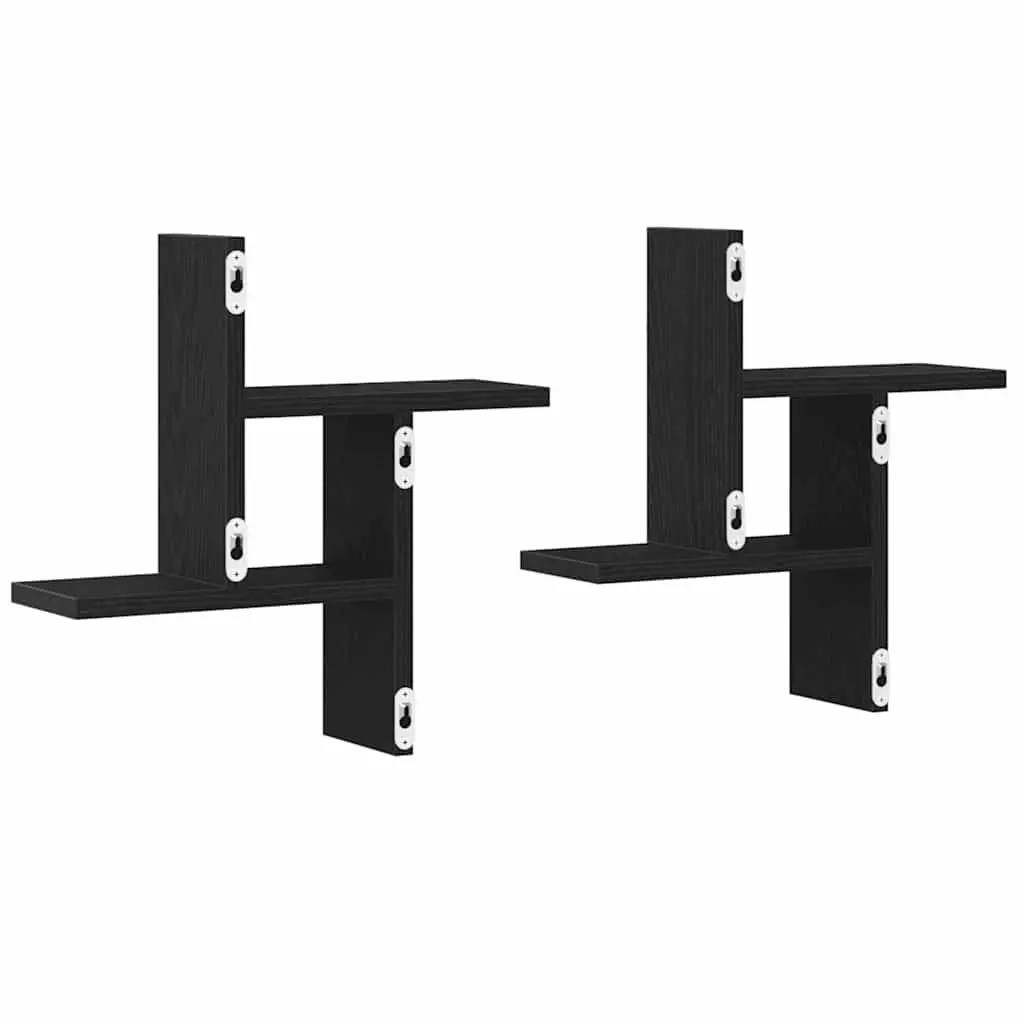 Wall Shelves 2 pcs Black Engineered Wood Floating Storage Display Organiser