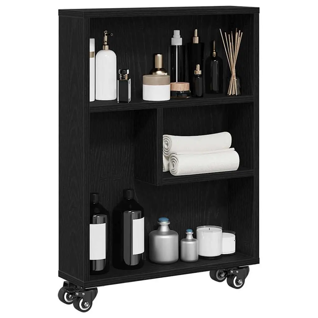 Narrow Storage Trolley Black Oak Engineered Wood Shelving Unit Organizer