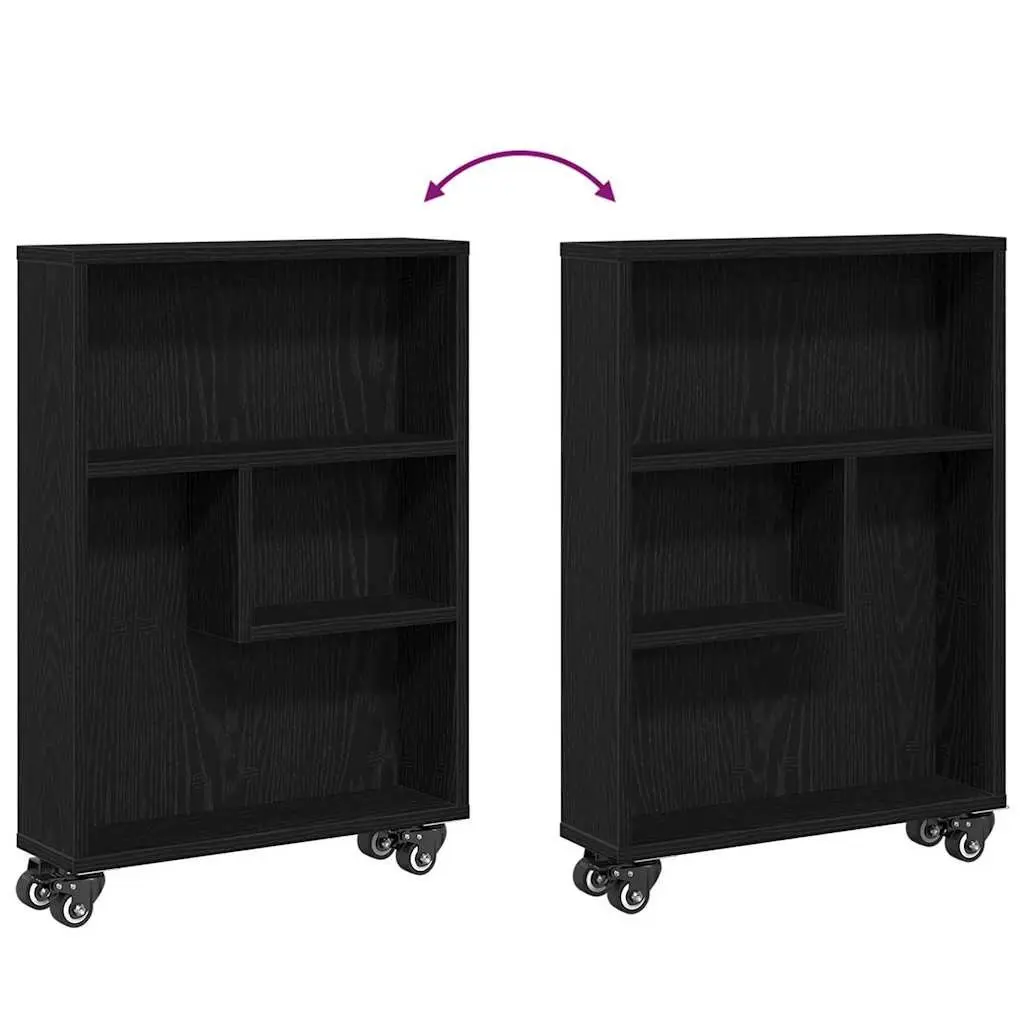 Narrow Storage Trolley Black Oak Engineered Wood Shelving Unit Organizer