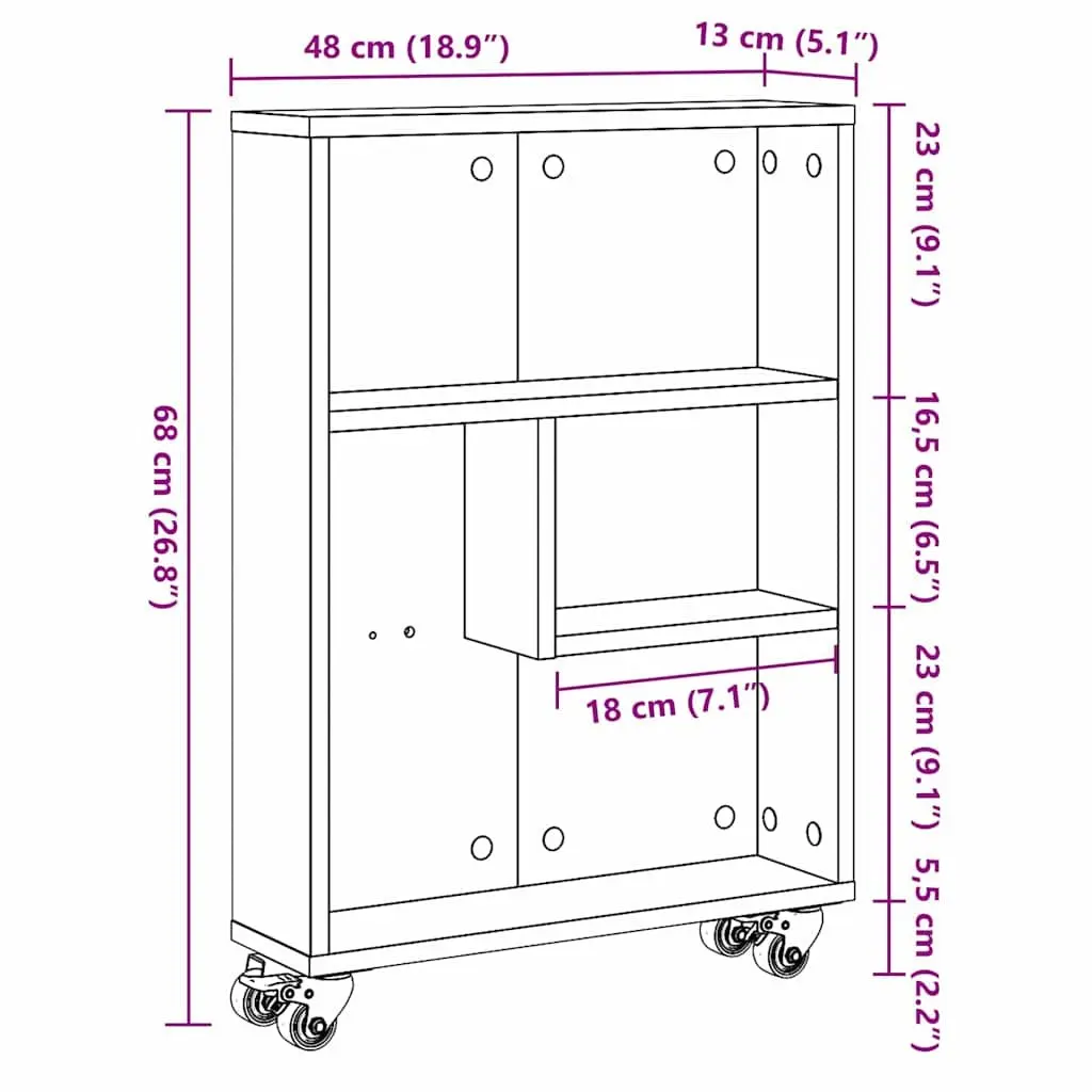 Narrow Storage Trolley Black Oak Engineered Wood Shelving Unit Organizer