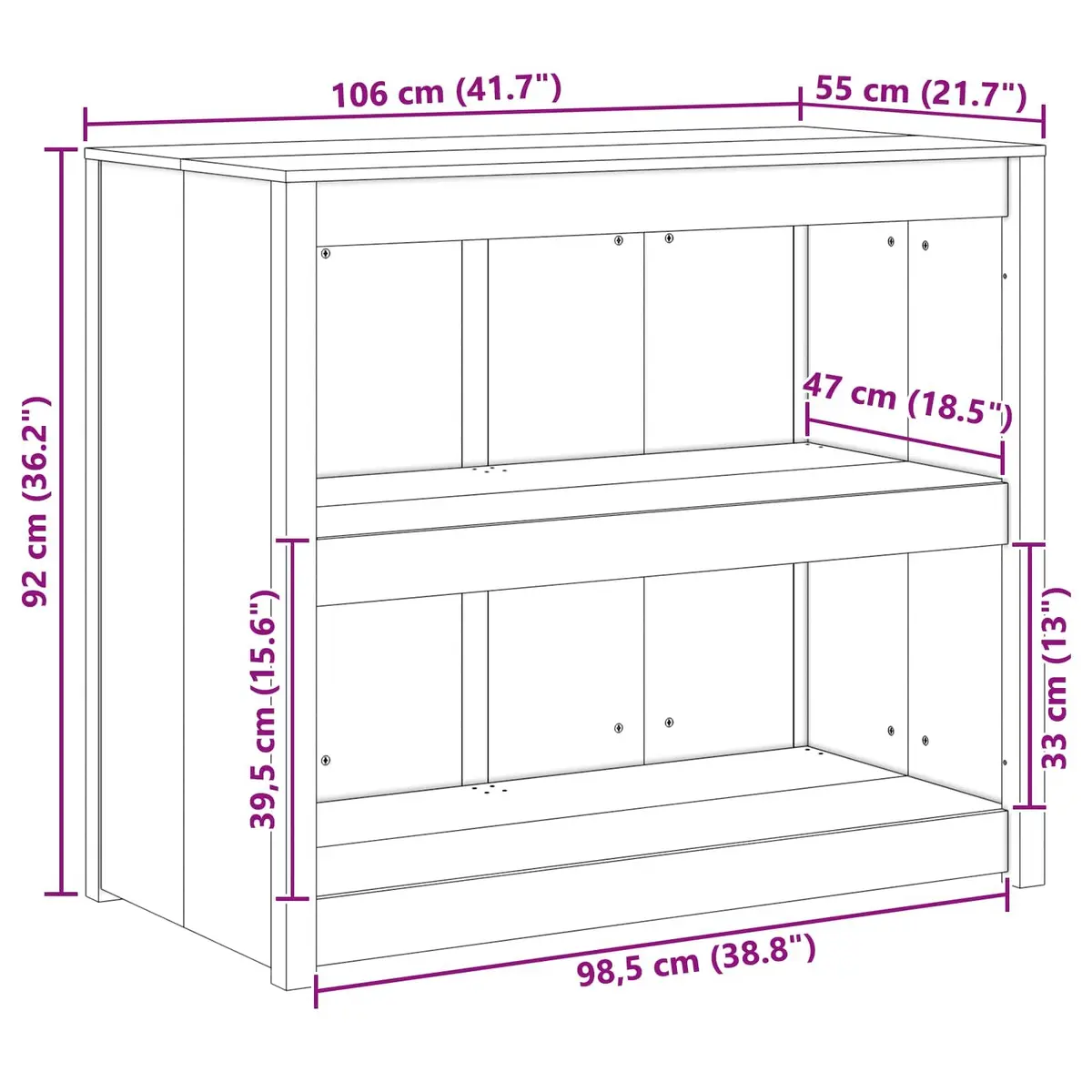 Kitchen Cabinet Storage Furniture Modern Brown Oak 106x55x92cm