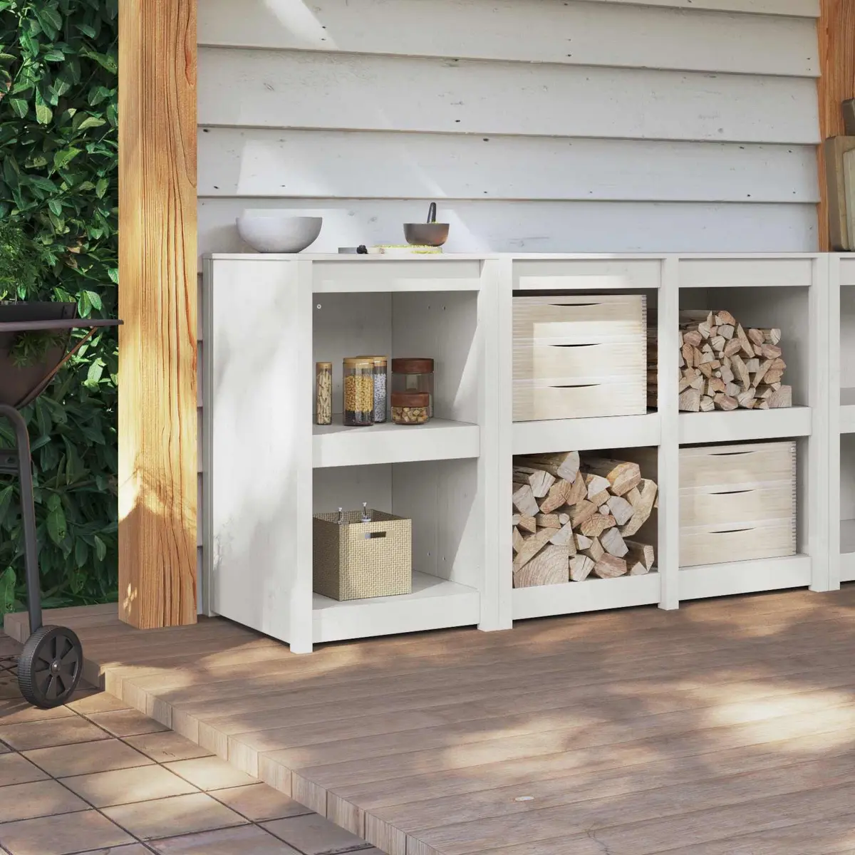 Kitchen Cabinet Storage 55x55x92cm Solid Pine Wood White Minimalist