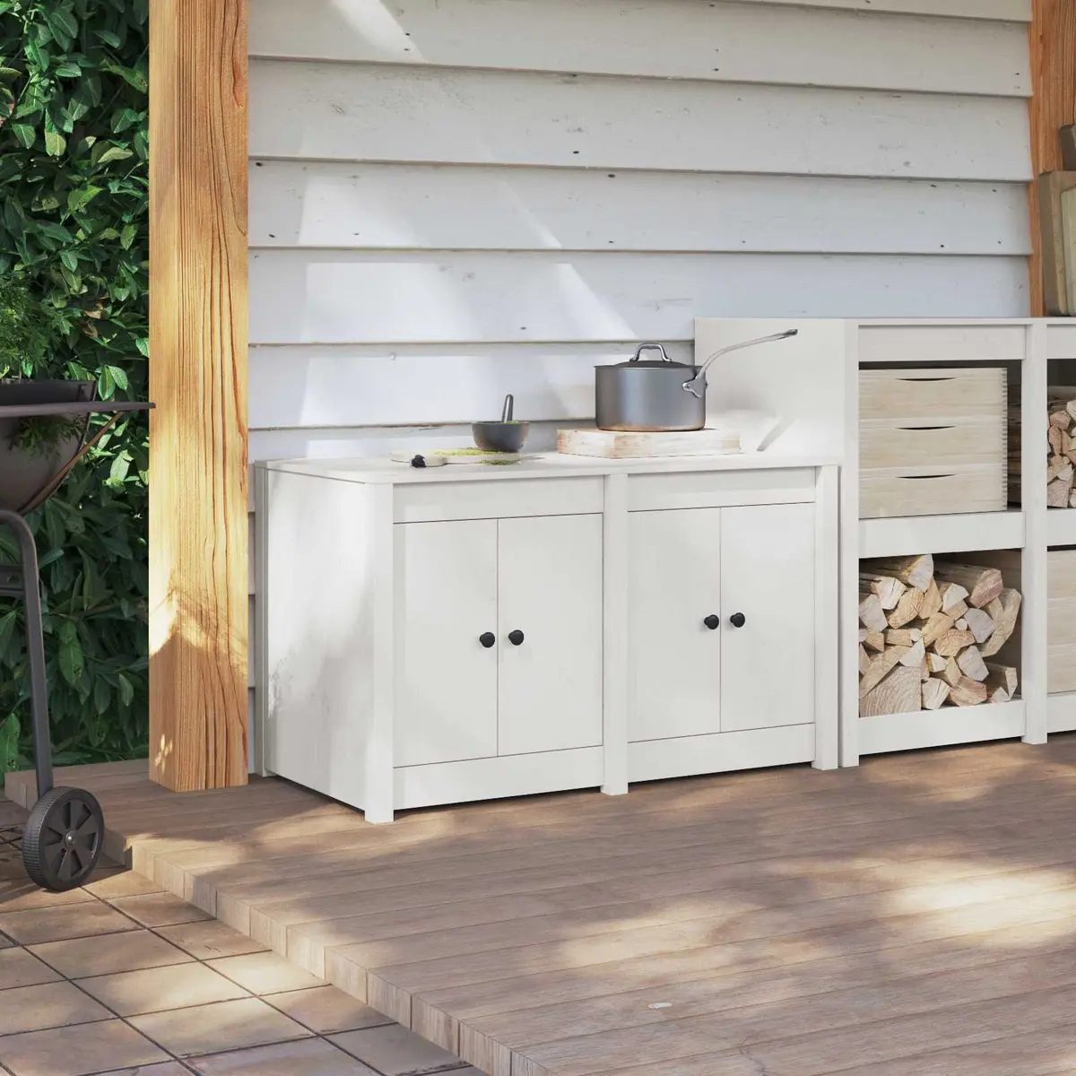 Kitchen Cabinet White Solid Pine Storage Unit Modern Design Home Furniture
