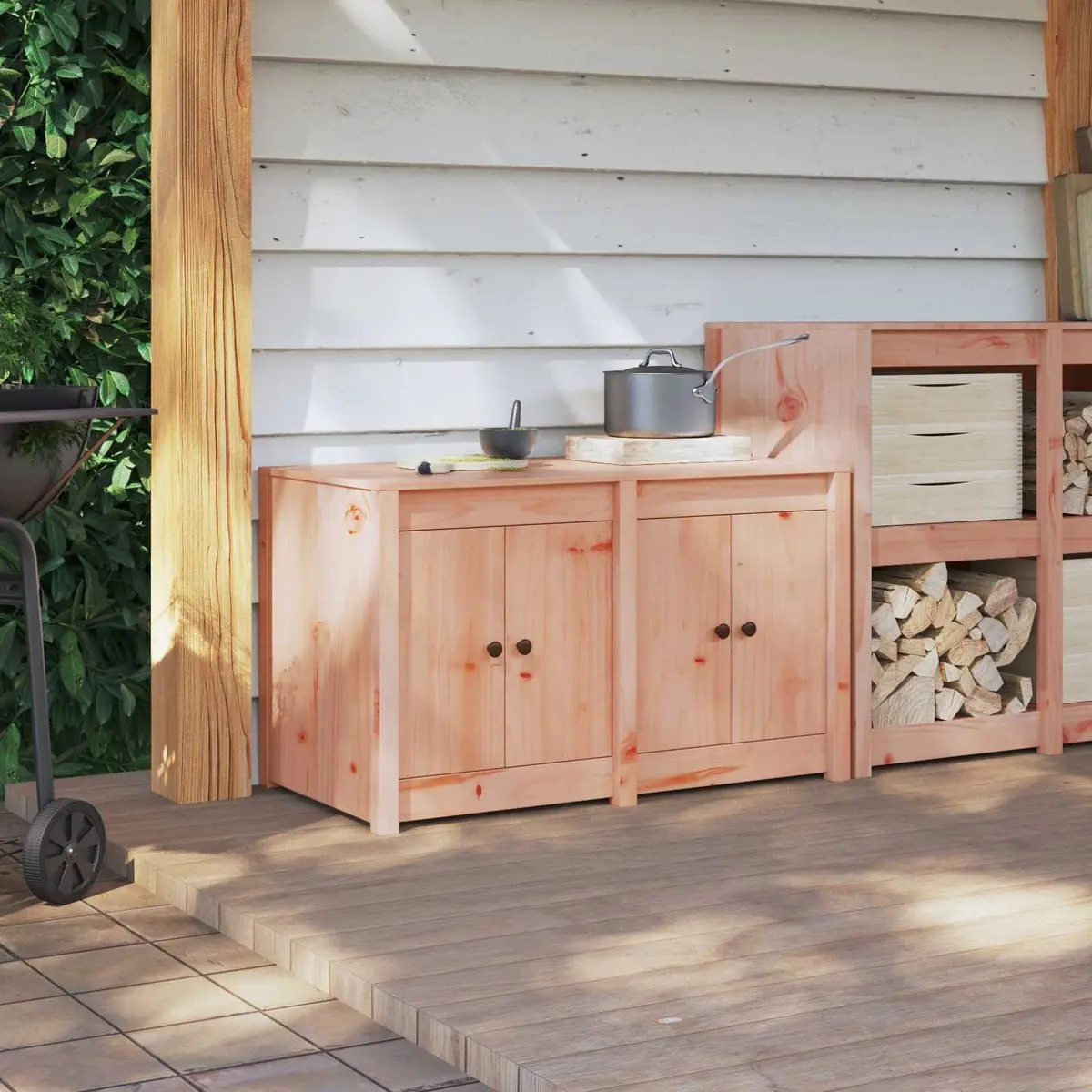 Kitchen Cabinet Storage Unit Modern Brown Oak Solid Pine 106x55x64 cm