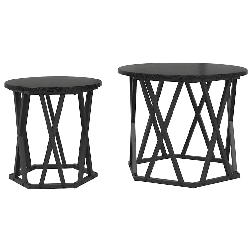 Side Table Round Black Modern Living Room Accent Coffee Table Set of 2
