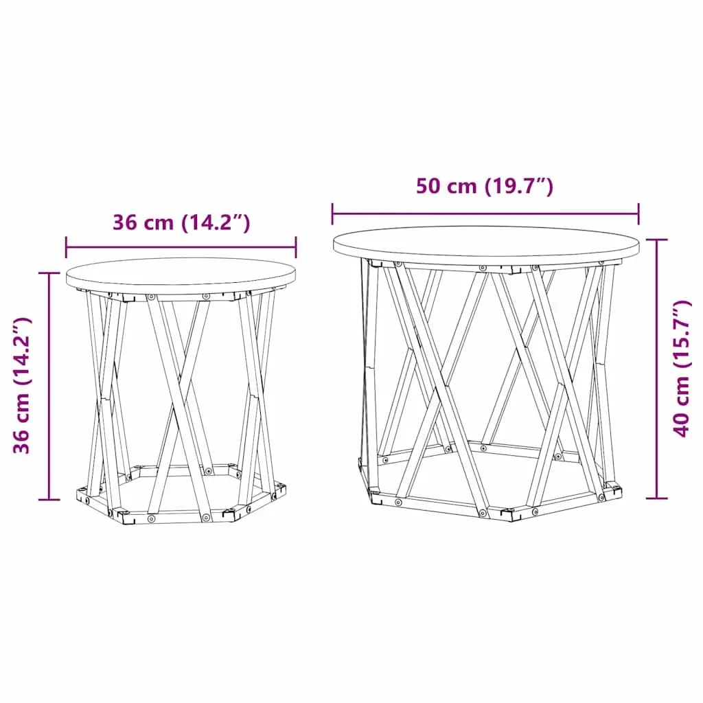 Side Table Round Black Modern Living Room Accent Coffee Table Set of 2