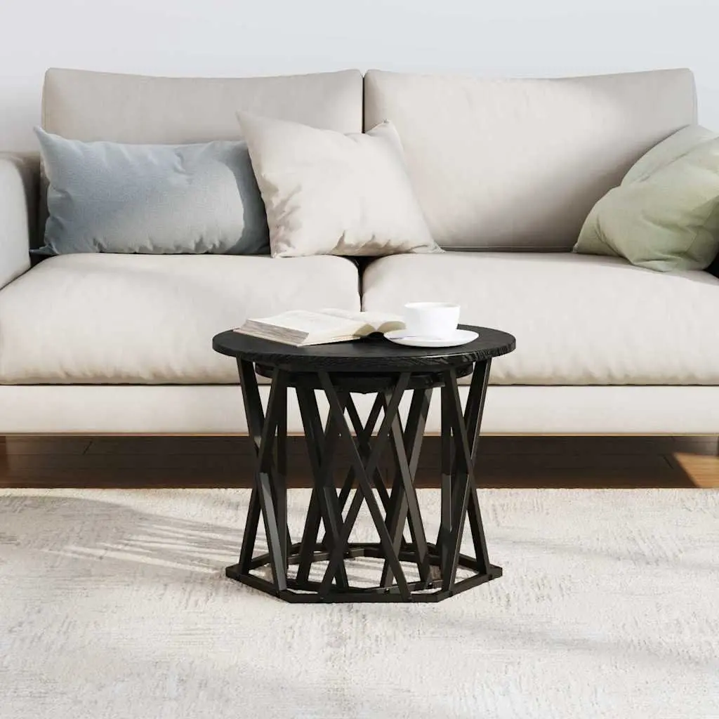 Side Table Round Black Modern Living Room Accent Coffee Table Set of 2