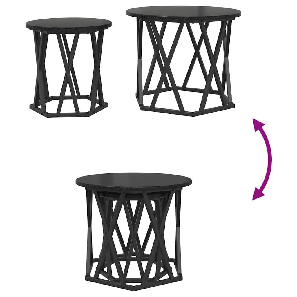 Side Table Round Black Modern Living Room Accent Coffee Table Set of 2