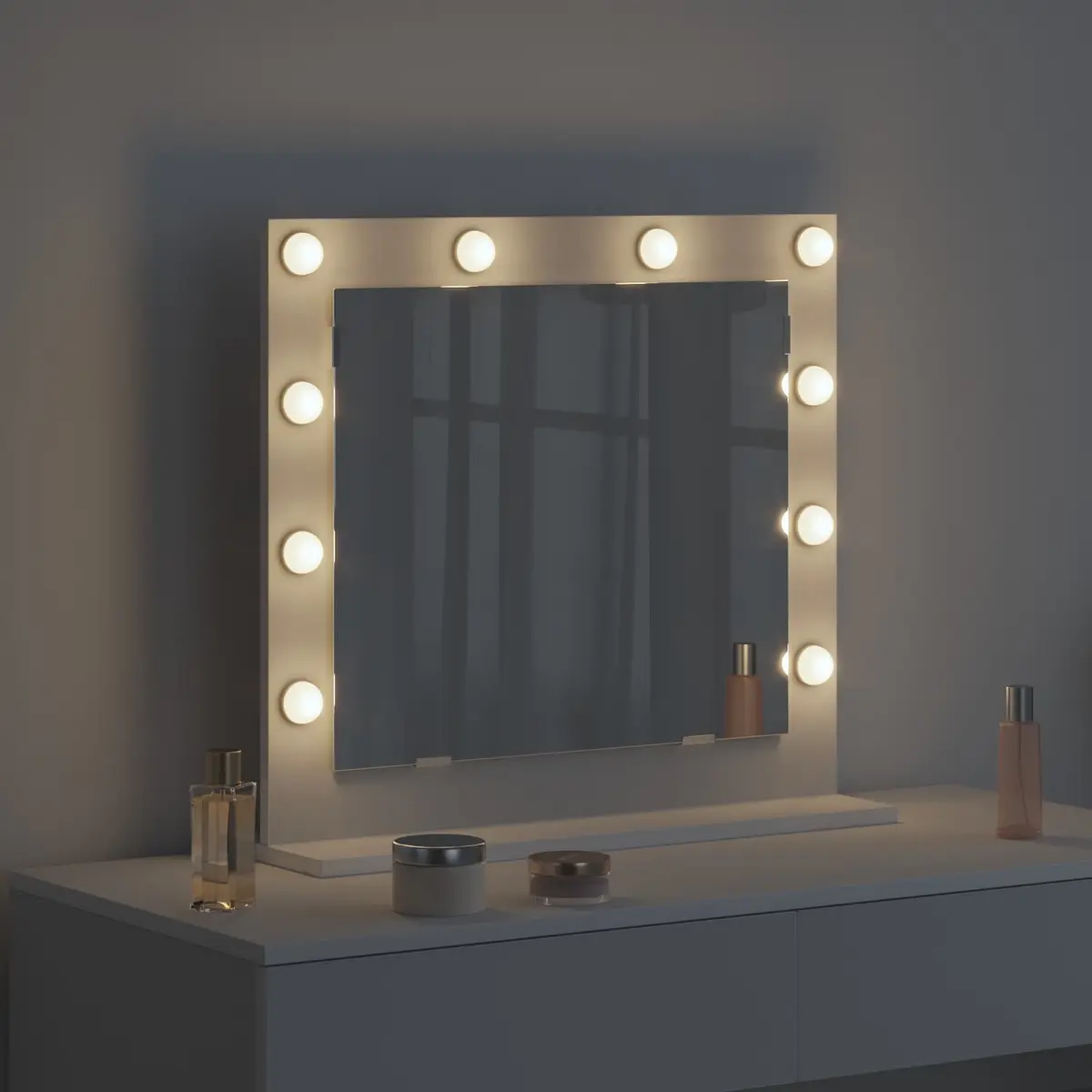 LED Vanity Mirror Makeup 60x55x18cm White Glass Engineered Wood