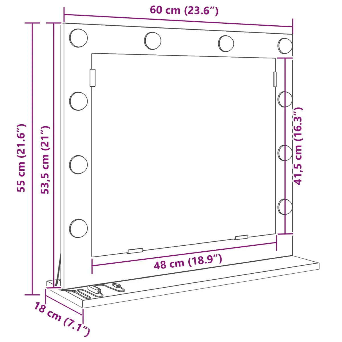 LED Vanity Mirror Makeup 60x55x18cm White Glass Engineered Wood