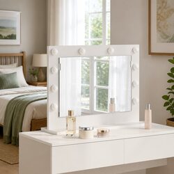 LED Vanity Mirror White 60x45x18cm Bedroom Dressing Table Glass Engineered Wood