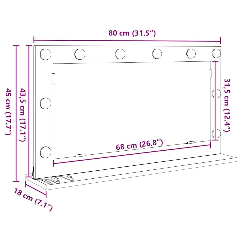 LED Vanity Mirror White 80x45x18cm Bathroom Bedroom Dressing Table