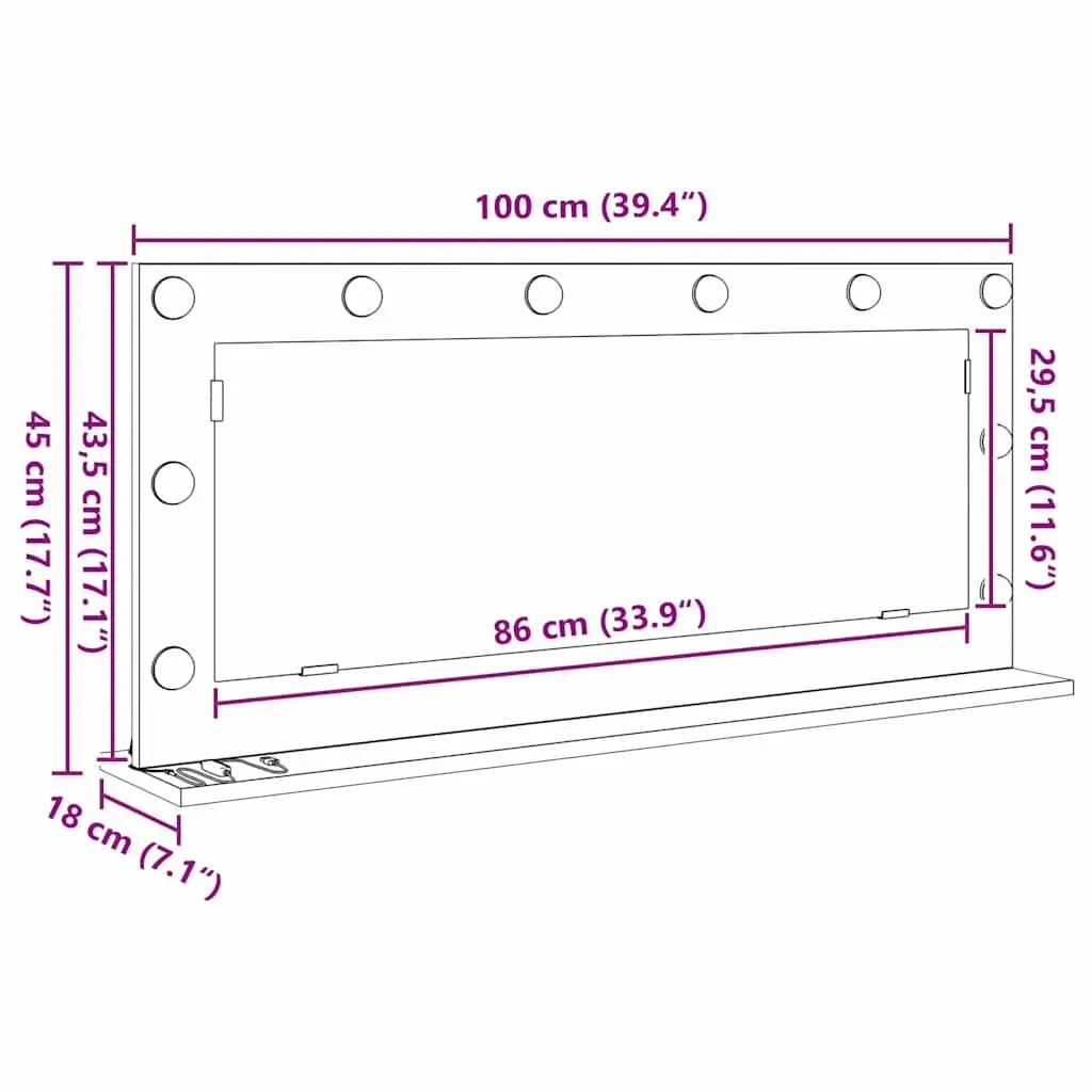 LED Vanity Mirror Makeup Mirror 100x45cm White