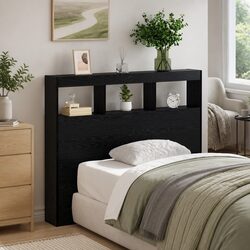Practical Black Oak Headboard with Built-in LED Lighting