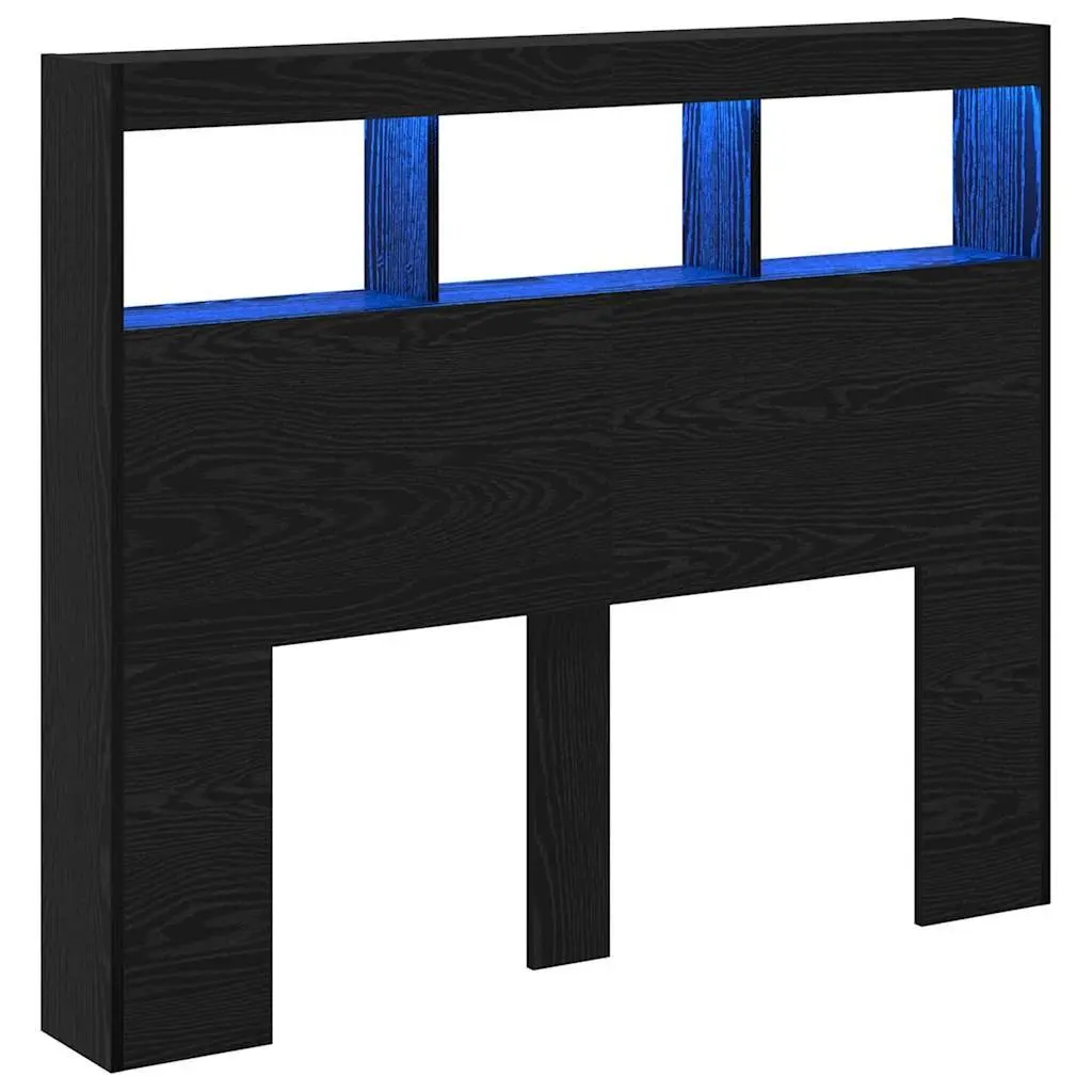 Modern Headboard Black Oak Engineered Wood with LED Light USB 120cm Bedroom
