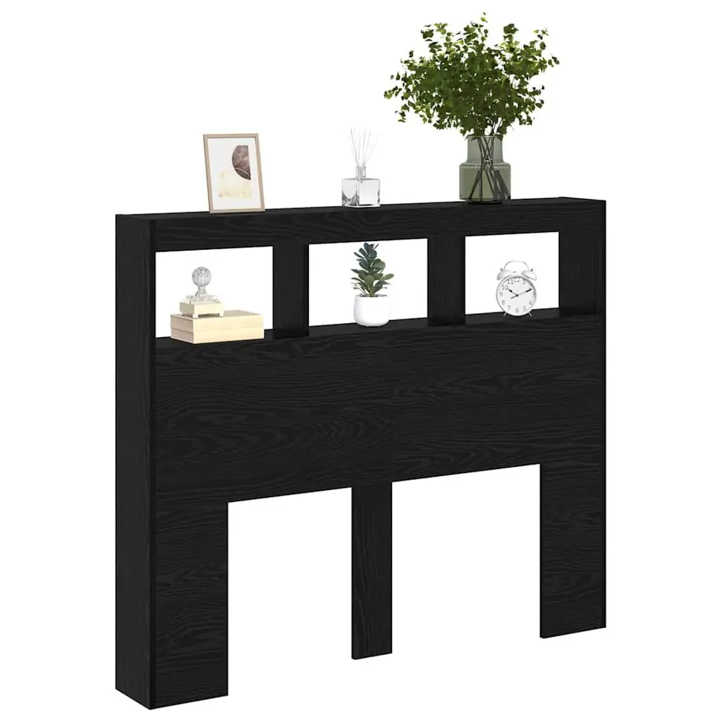 Modern Headboard Black Oak Engineered Wood with LED Light USB 120cm Bedroom