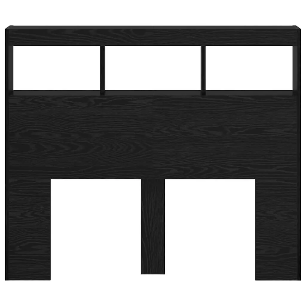 Modern Headboard Black Oak Engineered Wood with LED Light USB 120cm Bedroom