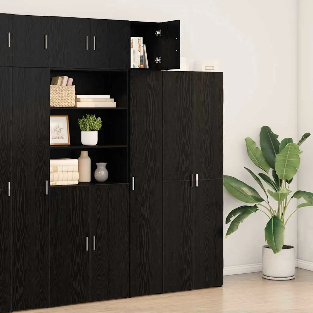 Wall-Mounted Cabinet Black Oak Storage Furniture Living Room Dining Area Display