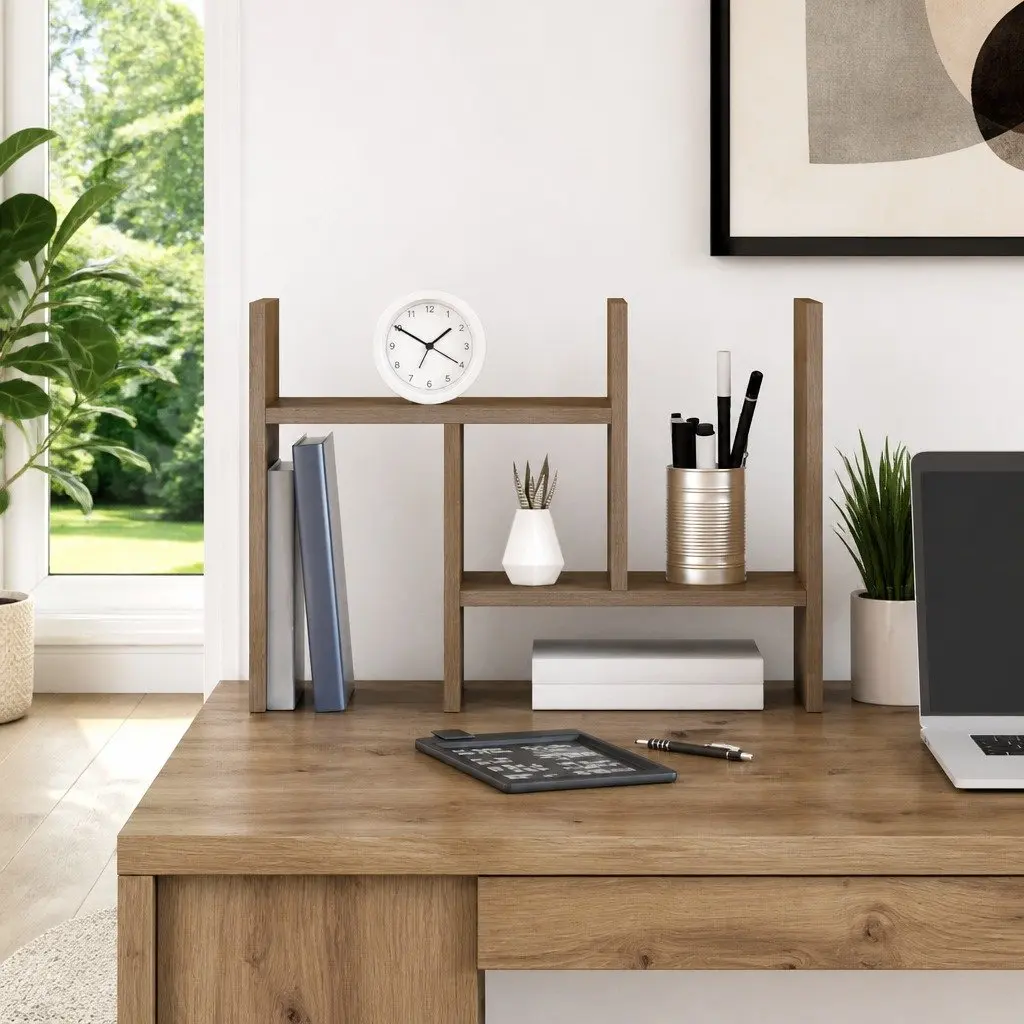 Brown Desk Organiser with Engineered Wood Build