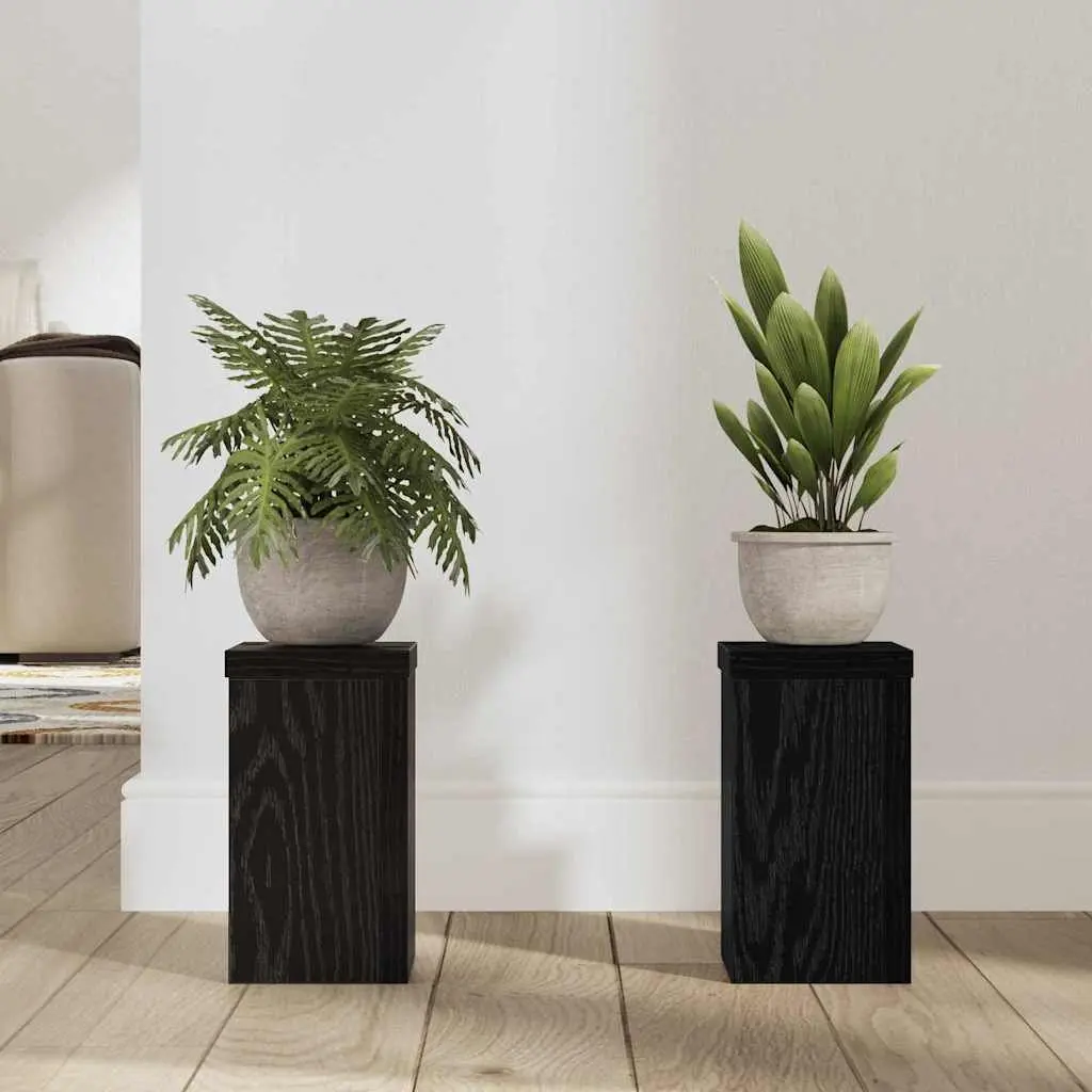 Plant Stand Set 2 pcs Indoor Outdoor Display Black Engineered Wood