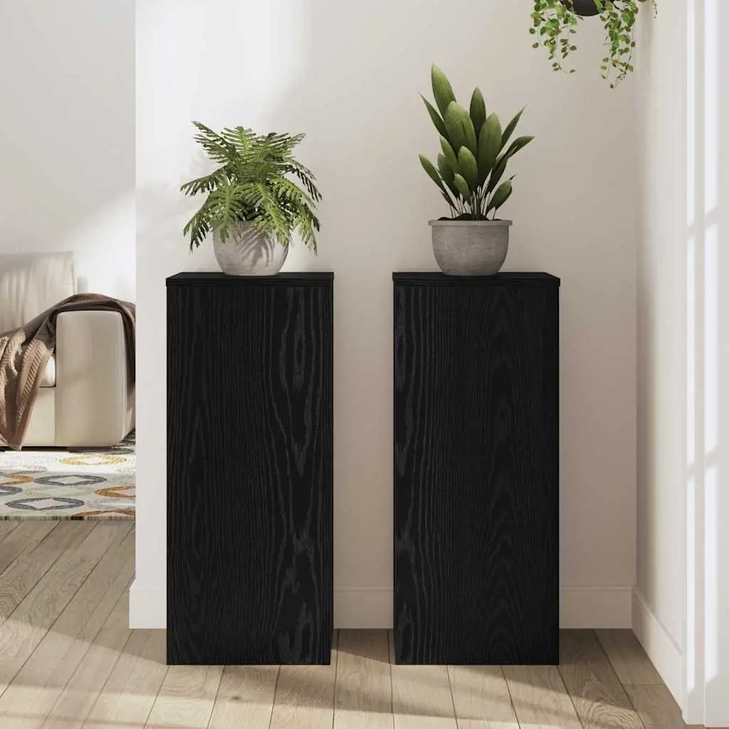Plant Stand 2 Pieces Indoor Outdoor Display 30x30x70cm Black Oak Engineered Wood
