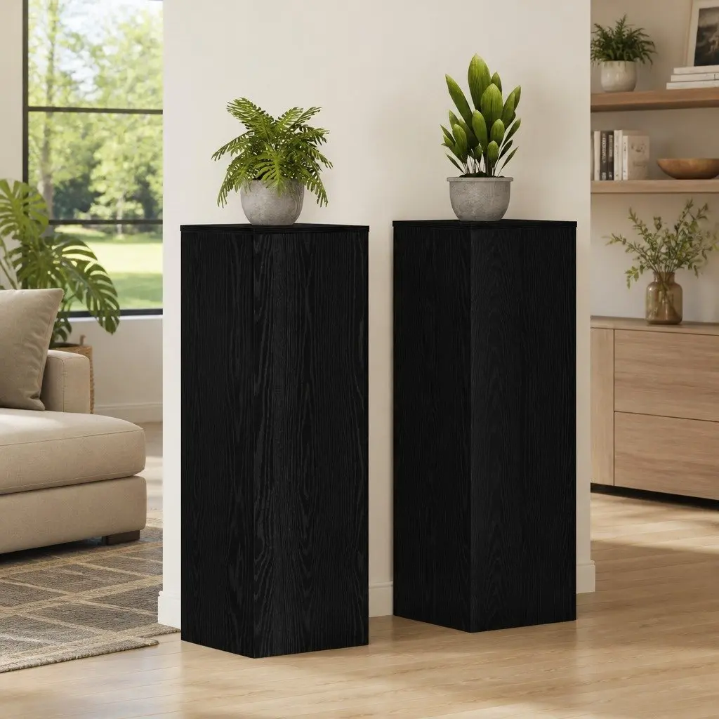 Plant Stand Black Oak 33x33x100cm Modern Display Indoor Outdoor Garden Balcony