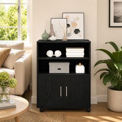 Filing Cabinet with Shelf and Wheel Black Oak Storage Organiser Home Office