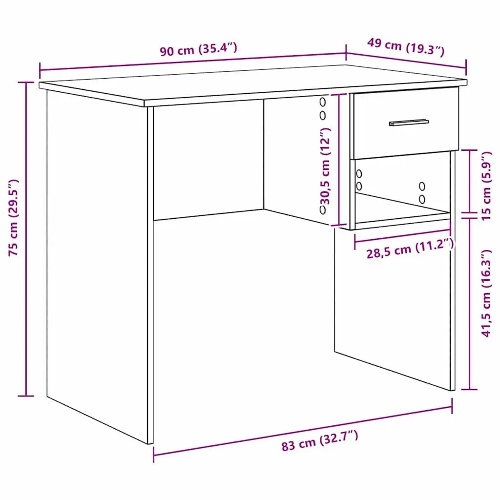 Writing Desk White Engineered Wood Office Study Furniture 90 x 49 x 75 cm
