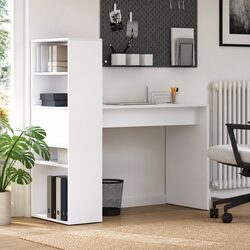 Practical White Study Desk with Integrated Shelves 113x54x120cm