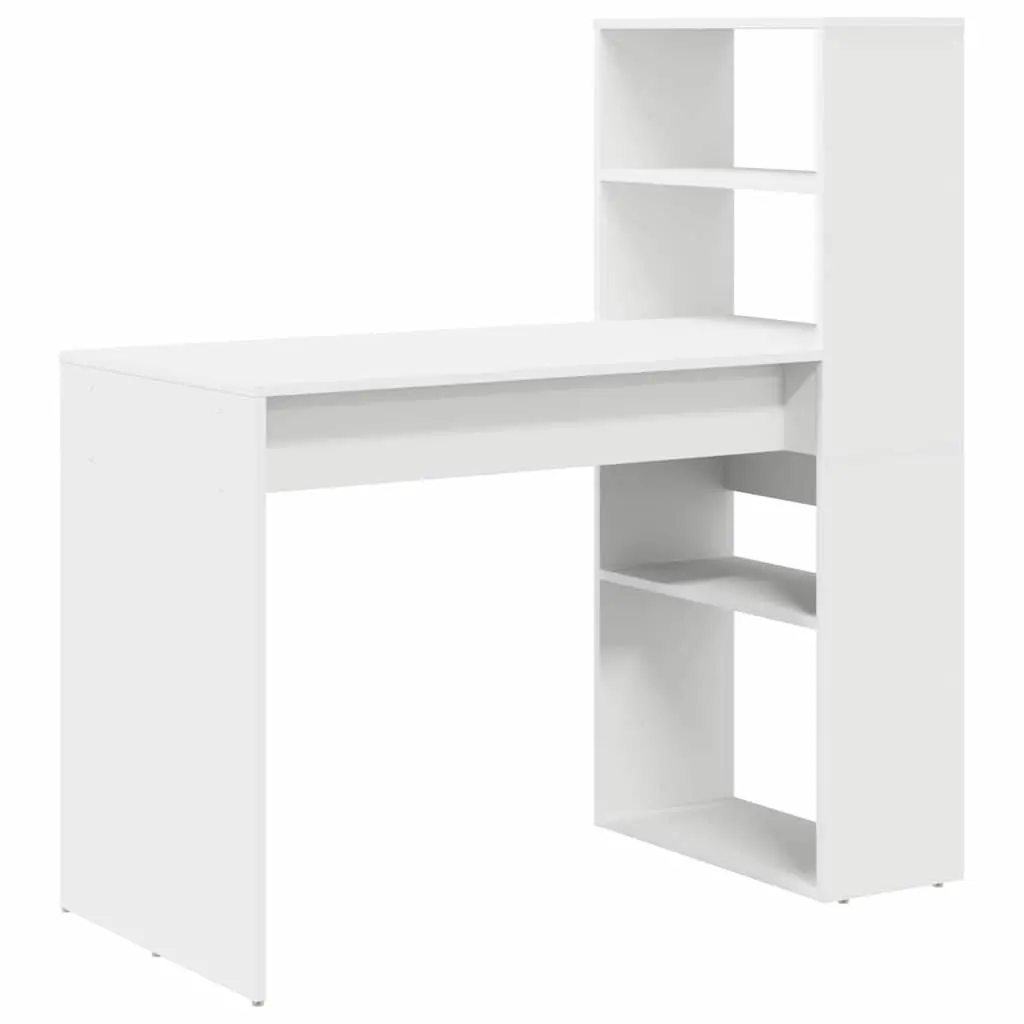 Study Desk White 113x54x120cm Modern Office Workspace with Shelves