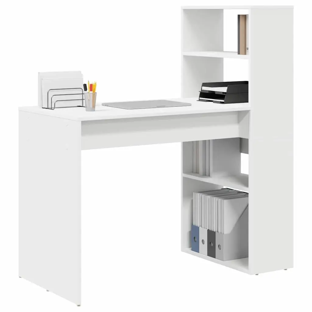 Study Desk White 113x54x120cm Modern Office Workspace with Shelves