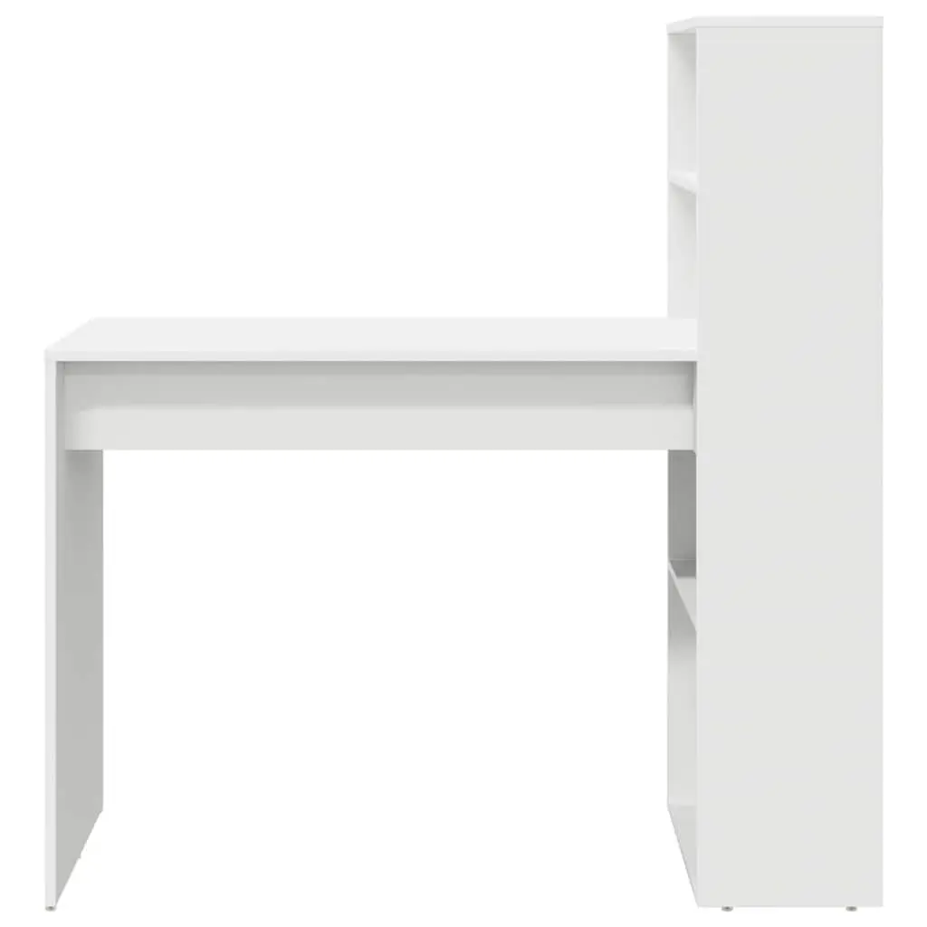 Study Desk White 113x54x120cm Modern Office Workspace with Shelves