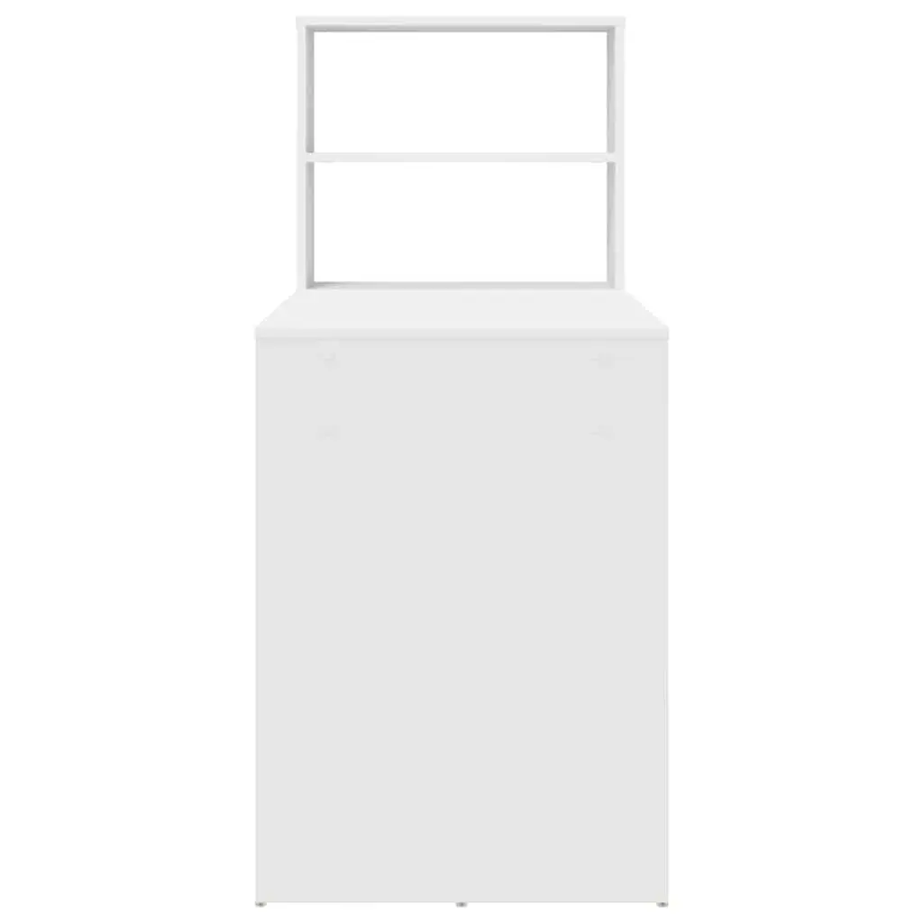 Study Desk White 113x54x120cm Modern Office Workspace with Shelves