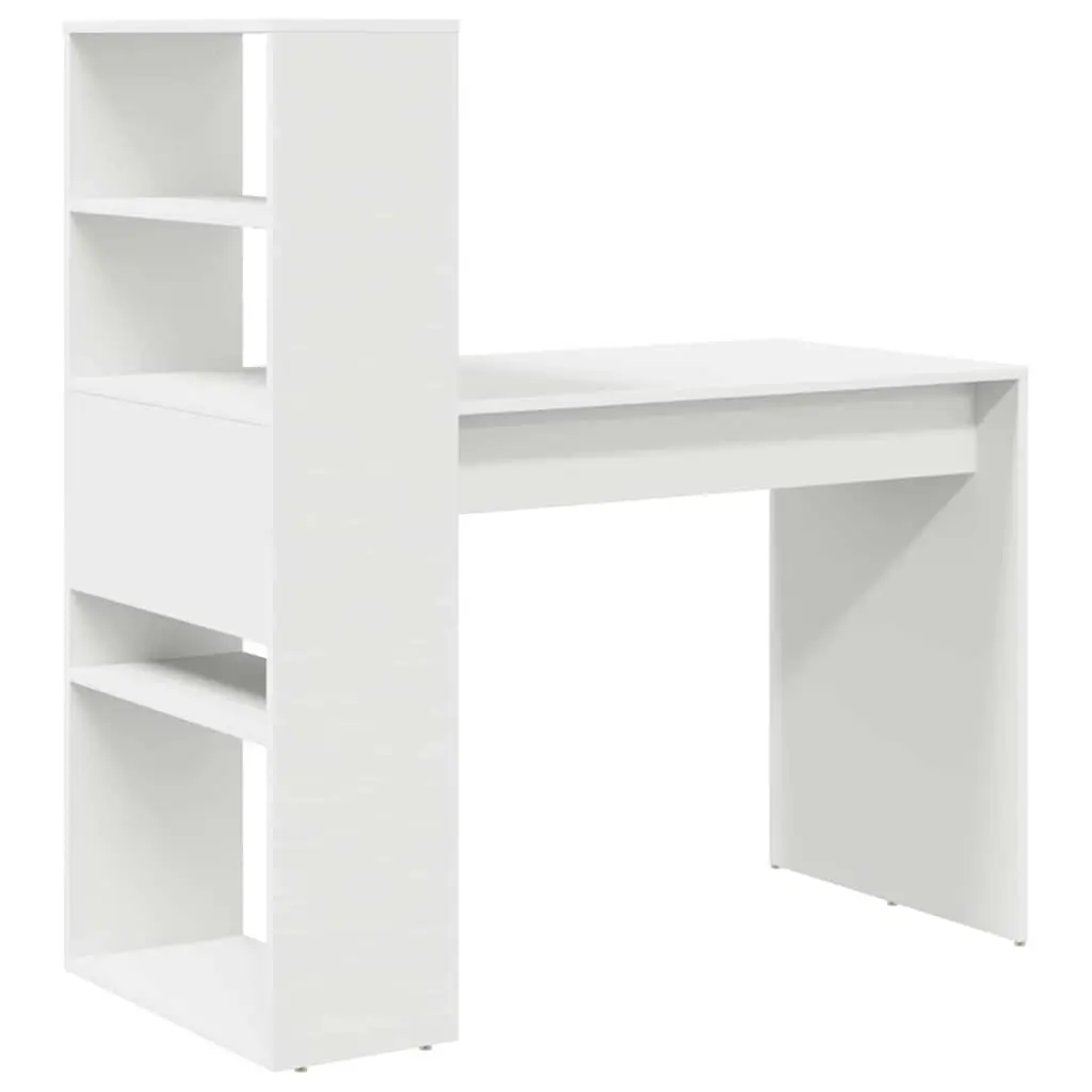 Study Desk White 113x54x120cm Modern Office Workspace with Shelves