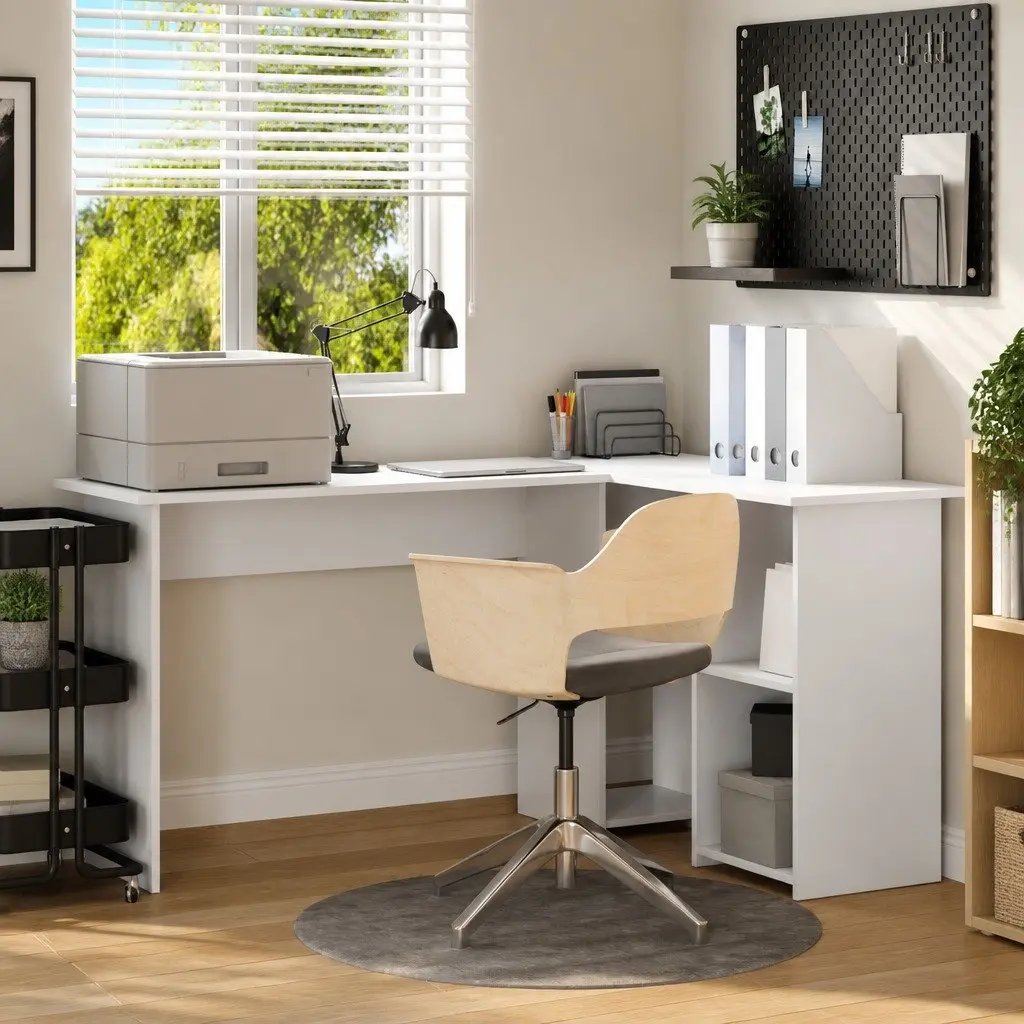 White Corner Desk with Integrated Shelves