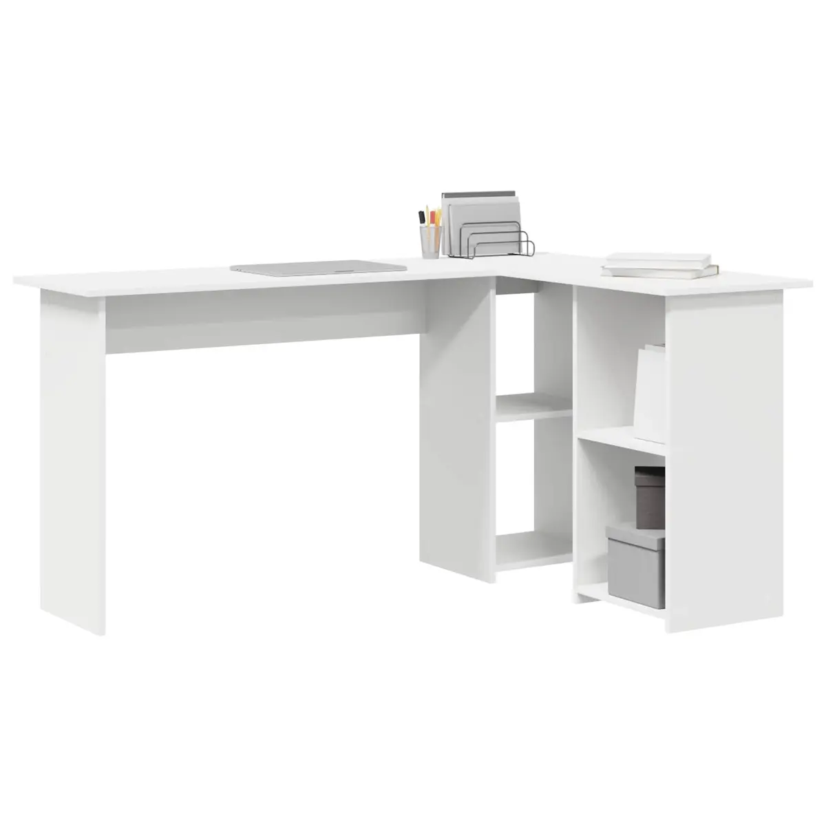 White Corner Desk with Integrated Shelves