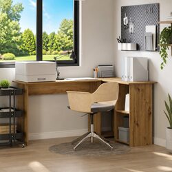 Corner Desk Engineered Wood Modern Office Workspace Brown 142 x 102 x 73 cm