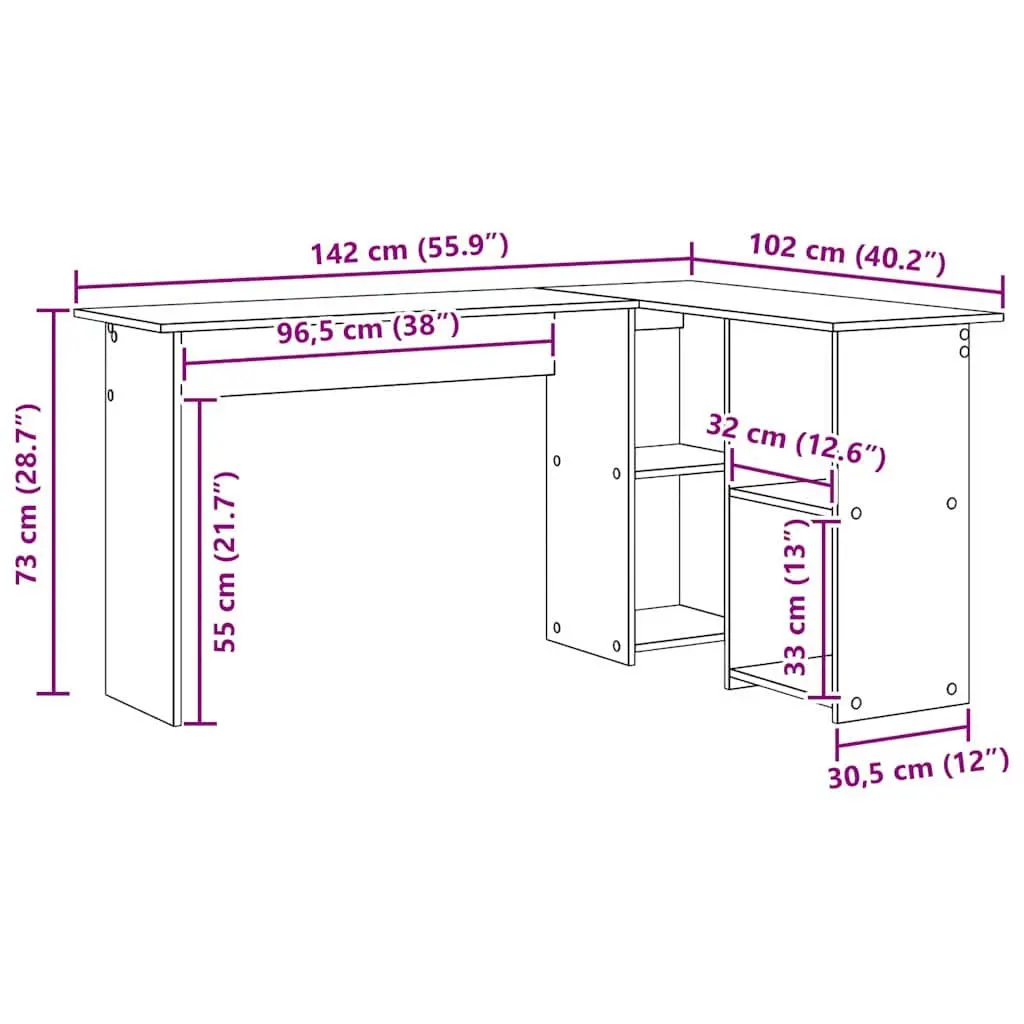 Corner Desk Engineered Wood Modern Office Workspace 142 x 102 x 73 cm Brown