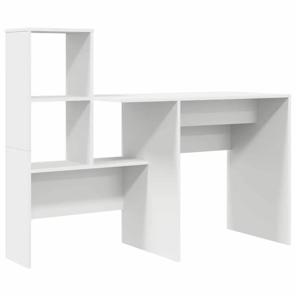 White Engineered Wood Desk with Storage Shelves