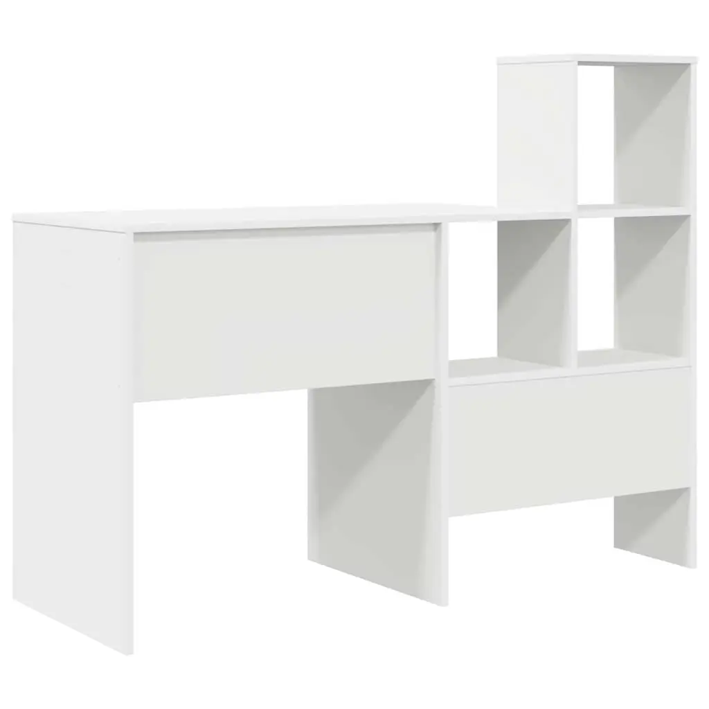 White Engineered Wood Desk with Storage Shelves