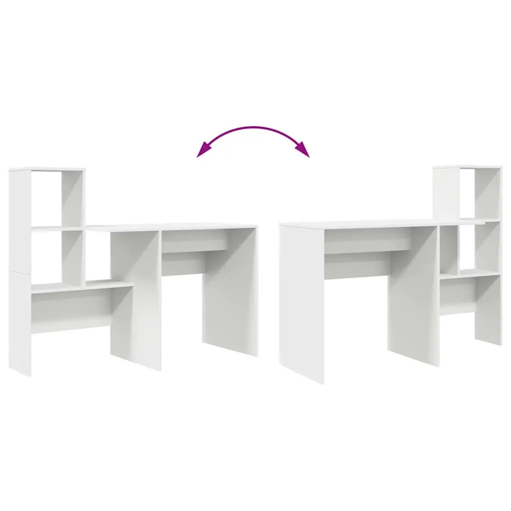 White Engineered Wood Desk with Storage Shelves