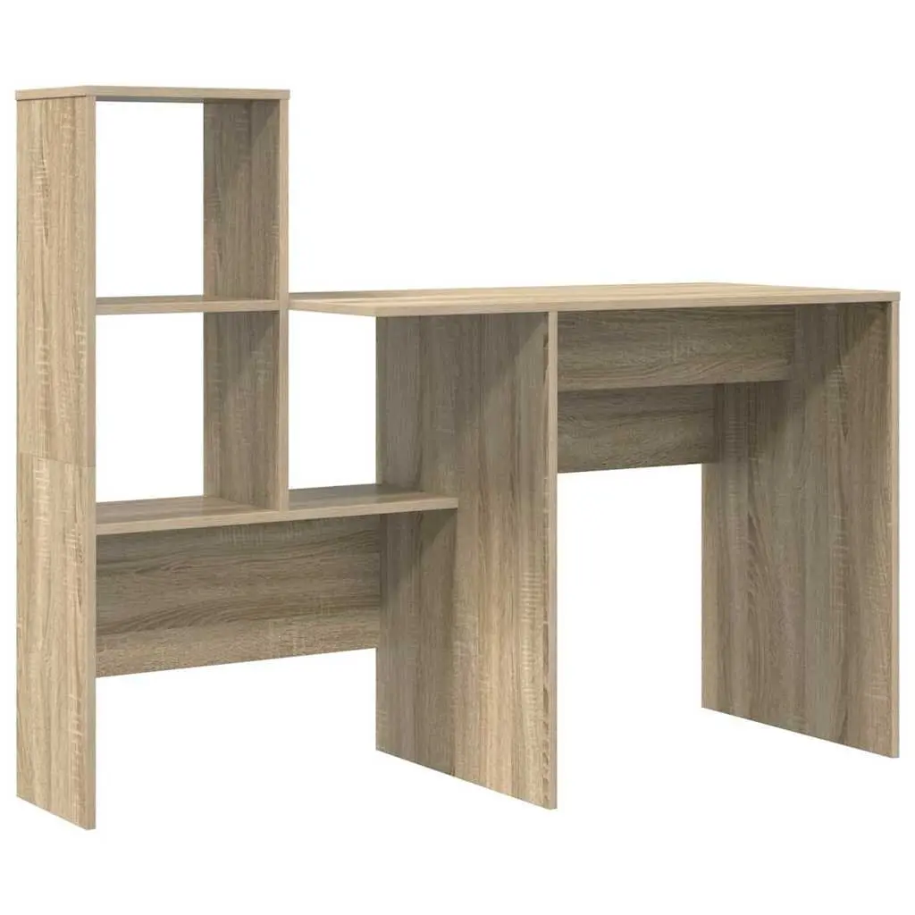 Engineered Wood Desk with Storage Shelves Brown Sonoma Oak Home Office Furniture