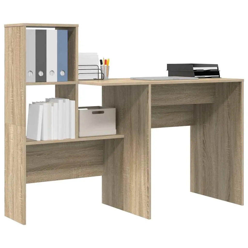 Engineered Wood Desk with Storage Shelves Brown Sonoma Oak Home Office Furniture