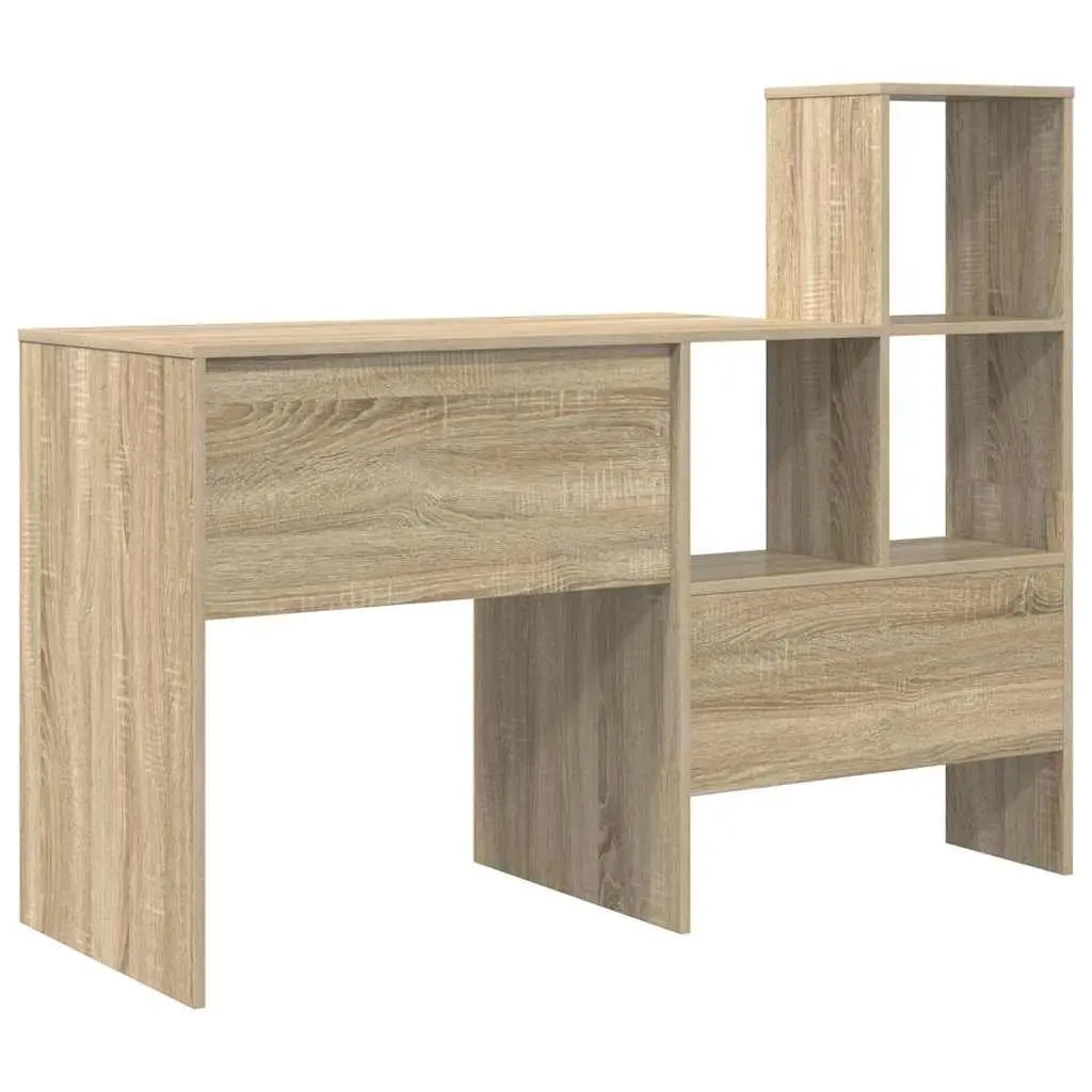 Engineered Wood Desk with Storage Shelves Brown Sonoma Oak Home Office Furniture